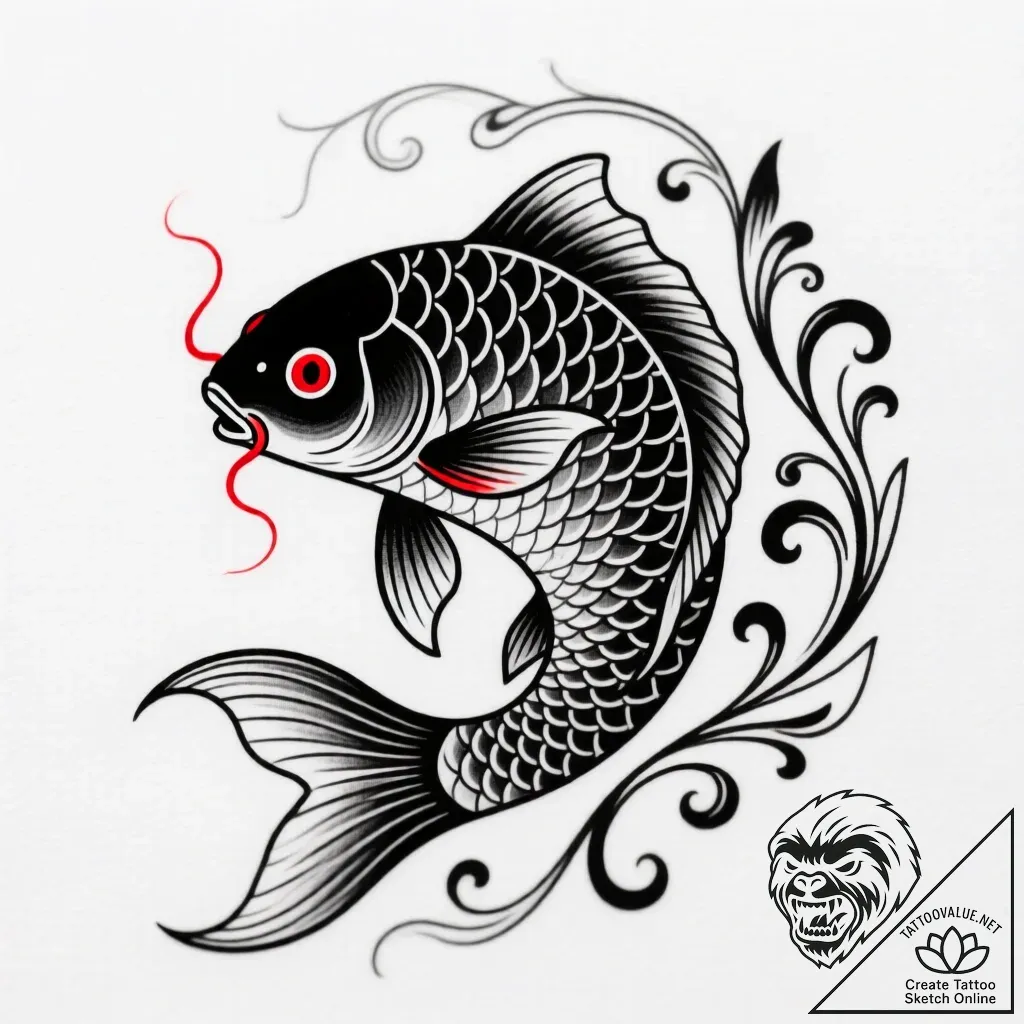 Carp, artistic tattoo sketch, fine lines, del... - style Flux Inscriptions - tattoo sketch (15.11.2025 10:07)