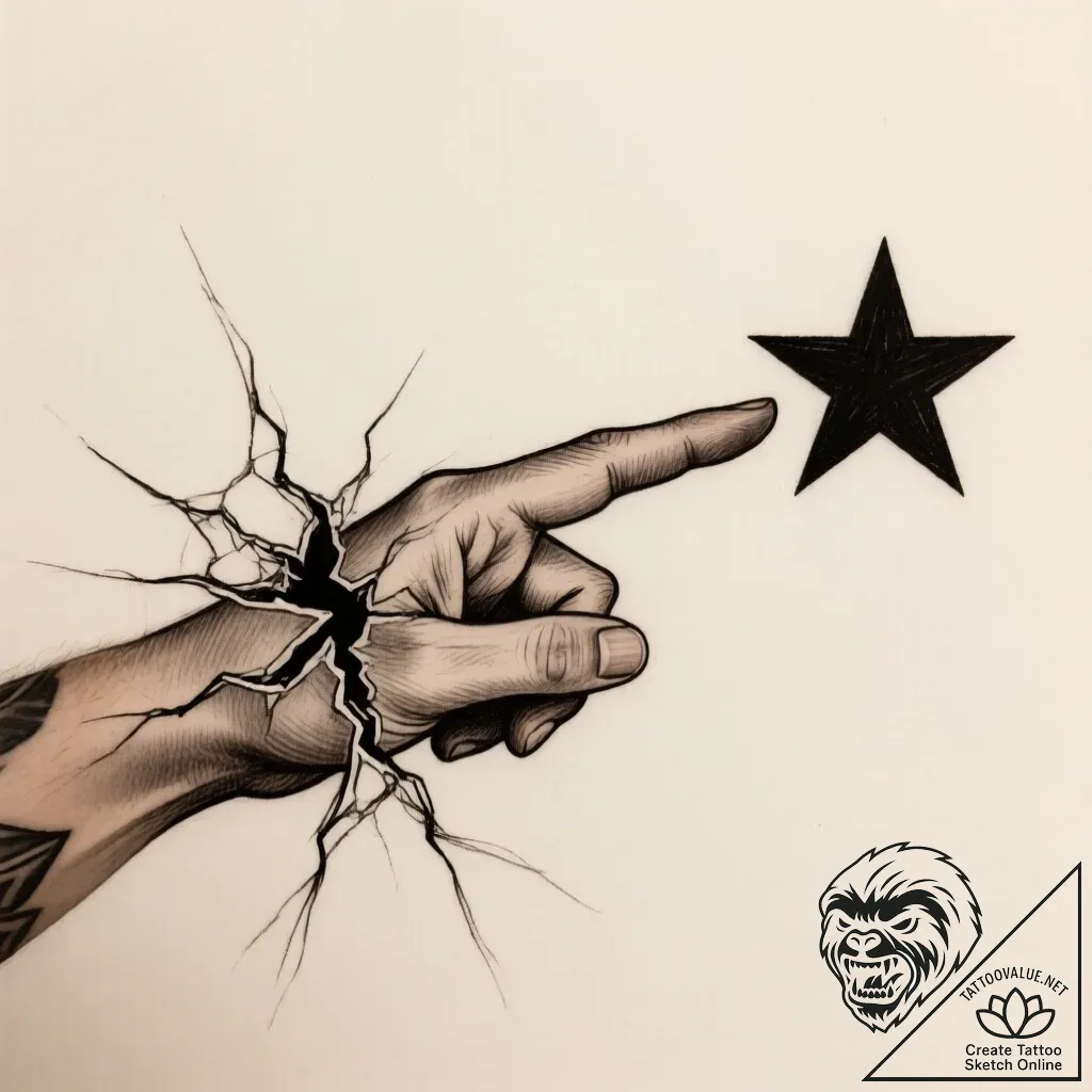 Broken compass needle pointing to a black sta... - style Flux Inscriptions - tattoo sketch (15.11.2025 10:47)