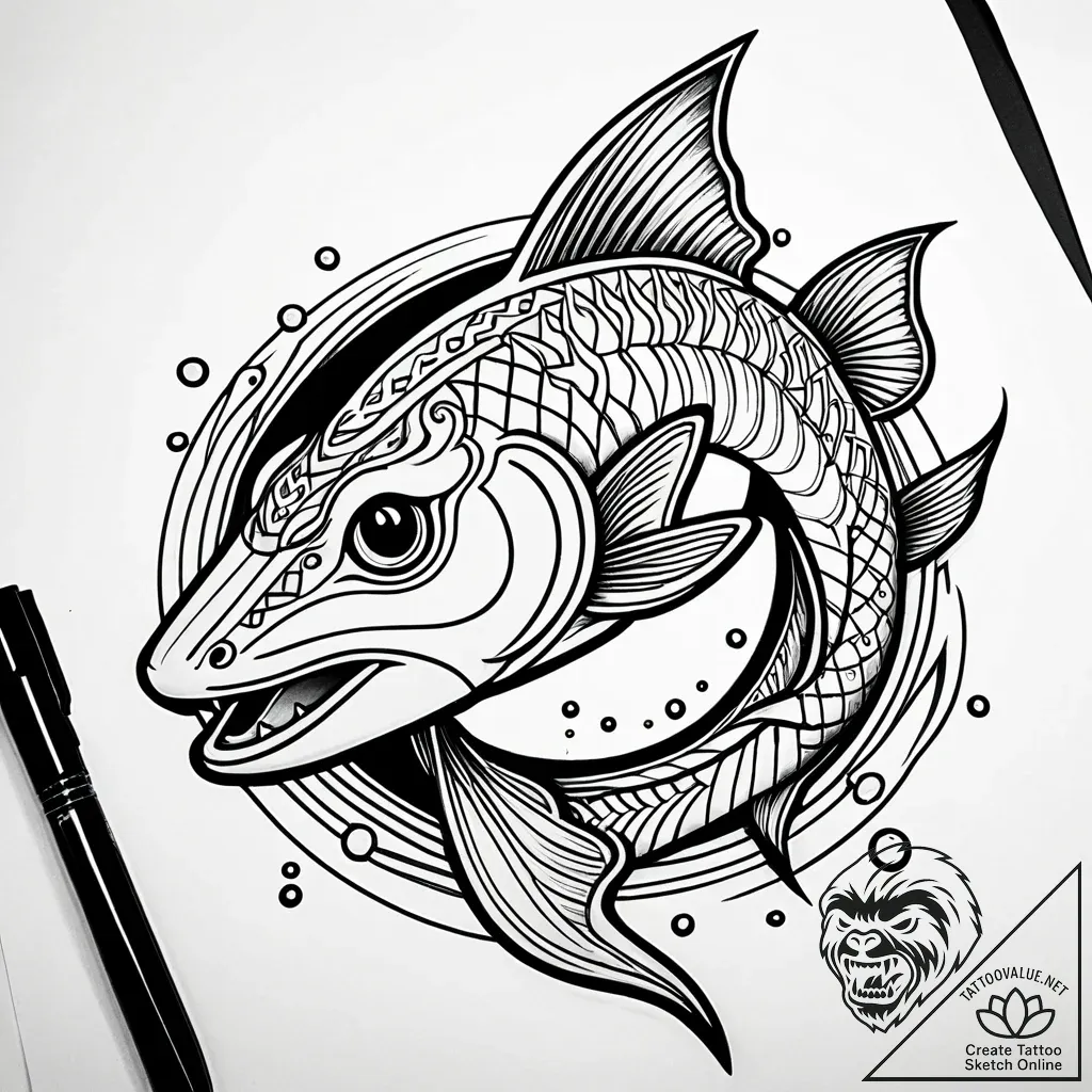Catfish, tattoo line art, minimalist approach... - style Jaeger Simple - tattoo sketch (15.11.2025 10:57)