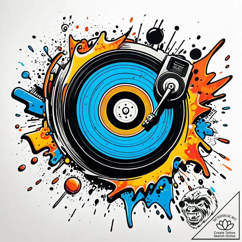 Tattoo sketch, vinyl record spinning with col... - style Jaeger Simple - tattoo sketch (15.11.2025 11:37)