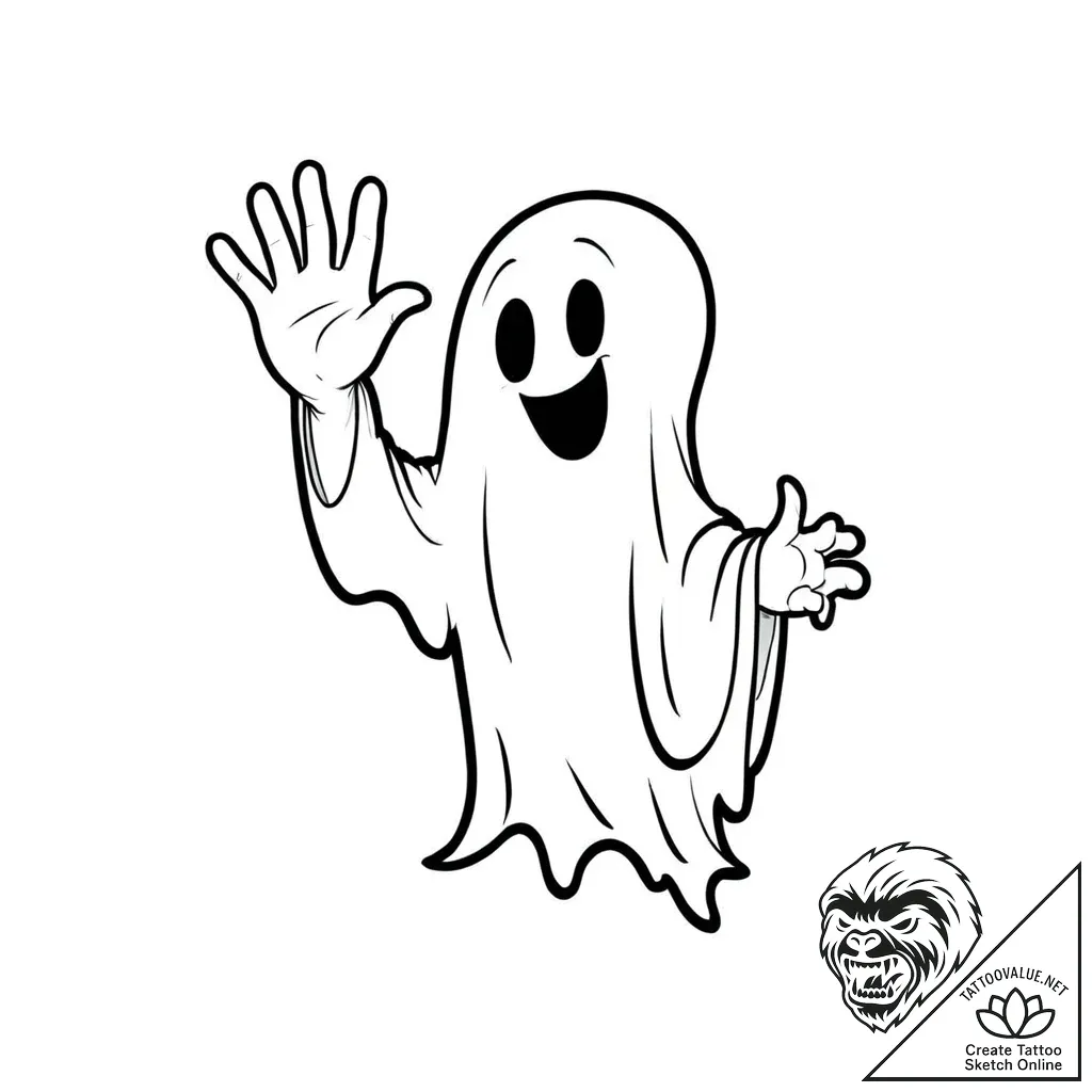 Eskizto, tattoo sketch, boo waving goodbye, d... - style Jaeger Mini - tattoo sketch (15.11.2025 11:47)