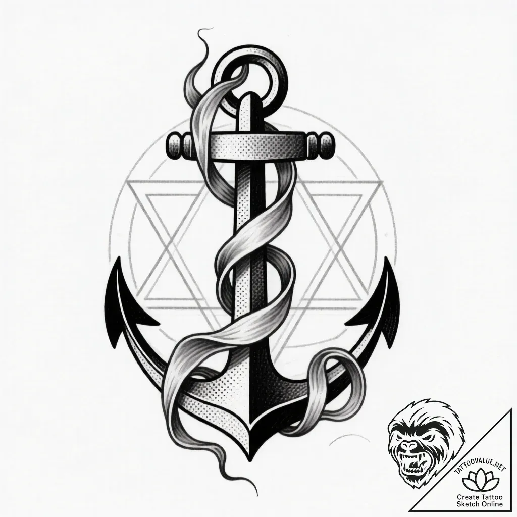 Abyssal anchor entangled in ghostly seaweed,... - style Flux Inscriptions - tattoo sketch (15.11.2025 12:07)