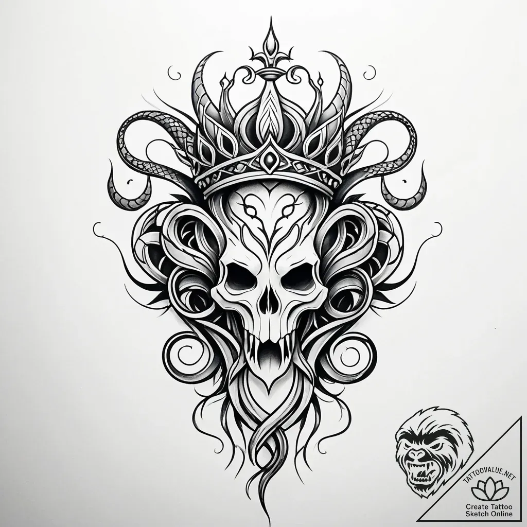 Ghost serpent crowned with roots, artistic ta... - style Jaeger Simple - tattoo sketch (15.11.2025 12:17)