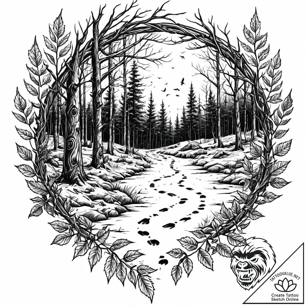 Tat tattoo sketch, hunter tracking footprints... - style Jaeger Mini - tattoo sketch (15.11.2025 12:27)