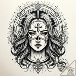 Broken halo above bleeding mask, tattoo line… – style Jaeger Simple – tattoo sketch (15.11.2025 12:57)