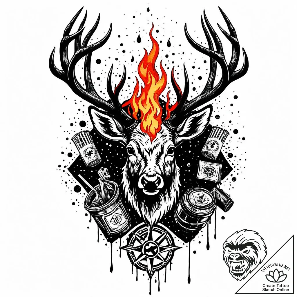 Apocalyptic stag with flaming hooves, ink ill... - style Jaeger Mini - tattoo sketch (15.11.2025 13:06)