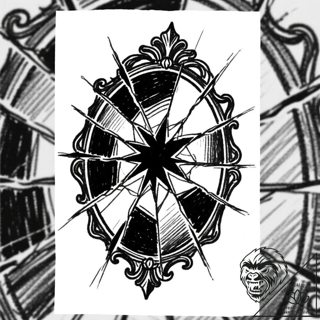 A detailed broken mirror maze, disorienting,,... - style Flux Inscriptions - tattoo sketch (15.11.2025 14:07)