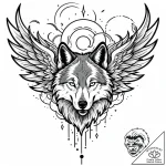 Angel wolf with tattered wings in storm, tatt… – style Jaeger Mini – tattoo sketch (15.11.2025 14:27)