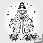 Santa muerte with a gown of marigolds and sta… – style Jagger Old – tattoo sketch (15.11.2025 14:37)