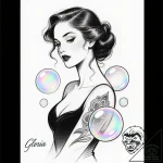 Eskizto, tattoo sketch, gloria blowing bubble… – style Flux Inscriptions – tattoo sketch (15.11.2025 14:47)