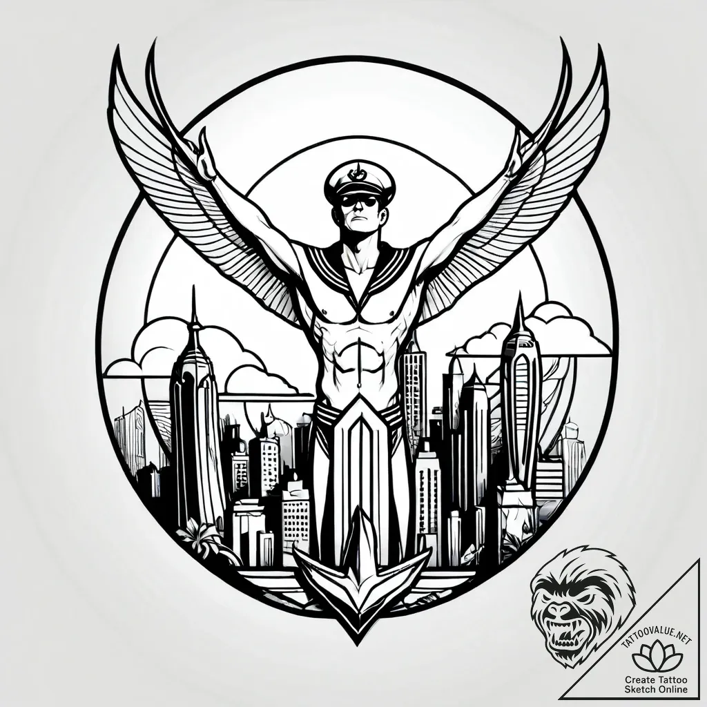 Tat tattoo sketch, comic book hero flying ove... - style Jagger Old - tattoo sketch (15.11.2025 15:17)