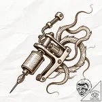 Tattoo gun that is part machine, part organic… – style Flux Inscriptions – tattoo sketch (15.11.2025 15:27)