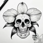 Orchid blooming from a crack in a skull, tatt… – style Jaeger Simple – tattoo sketch (15.11.2025 15:37)