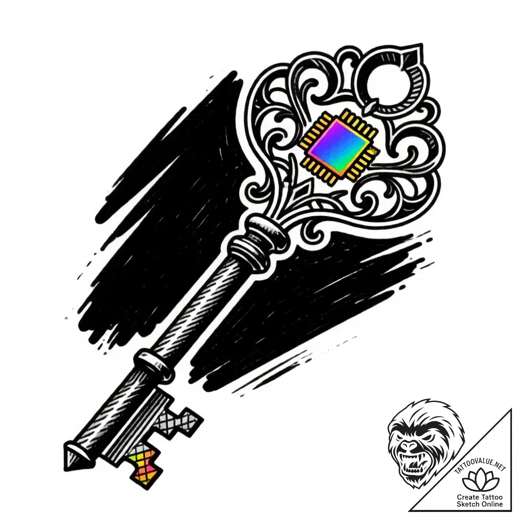 Filigree key made from recycled, compressed m... - style Flux Inscriptions - tattoo sketch (15.11.2025 16:07)