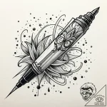 Fountain pen leaking a nebula onto parchment,… – style Jaeger Simple – tattoo sketch (15.11.2025 16:17)