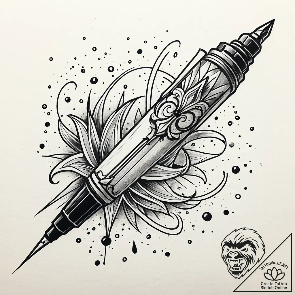 Fountain pen leaking a nebula onto parchment,... - style Jaeger Simple - tattoo sketch (15.11.2025 16:17)