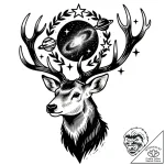 Astral stag crowned with cosmos, ink illustra… – style Flux Inscriptions – tattoo sketch (15.11.2025 16:47)