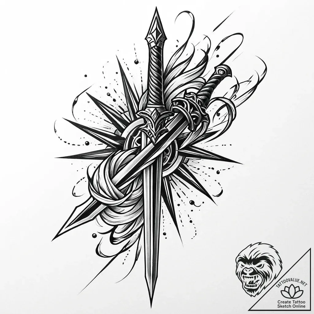 Iron dagger beneath spectral storm, tattoo dr... - style Jaeger Mini - tattoo sketch (15.11.2025 17:42)