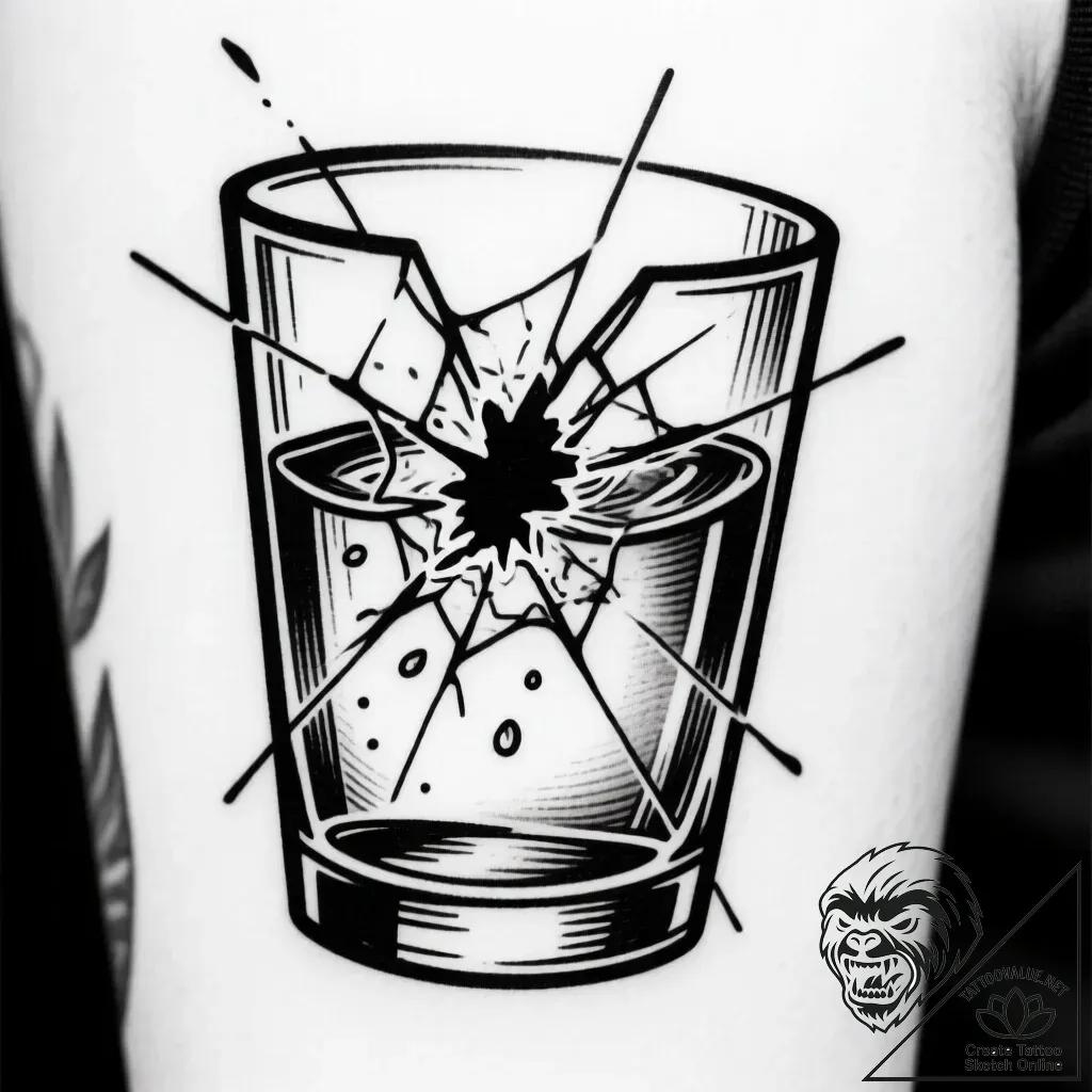 A detailed broken glass of water, shattered,,... - style Flux Inscriptions - tattoo sketch (15.11.2025 17:57)