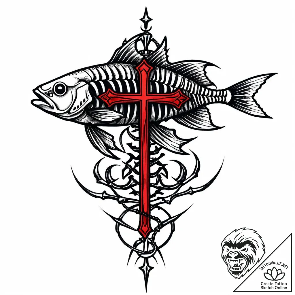 Fish skeleton, tattoo line art, aesthetically... - style Jaeger Mini - tattoo sketch (15.11.2025 18:16)