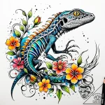 Lizard skeleton curled in bloom, tattoo sketc… – style Jaeger Simple – tattoo sketch (15.11.2025 18:47)