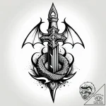 Haunted blade beneath shattered spire, tattoo… – style Jagger Old – tattoo sketch (15.11.2025 19:06)