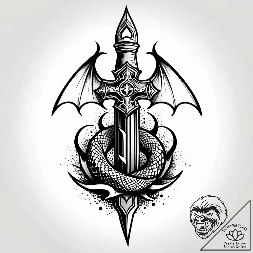 Haunted blade beneath shattered spire, tattoo... - style Jagger Old - tattoo sketch (15.11.2025 19:06)