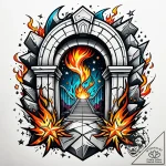 Burning arch beneath shattered stars, tattoo… – style Jaeger Simple – tattoo sketch (15.11.2025 19:27)
