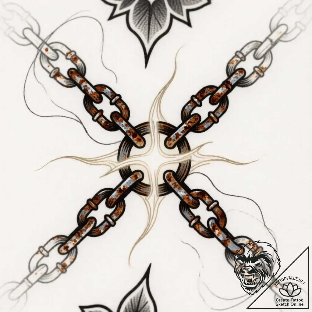 Rusted chain binding spectral relic, tattoo d... - style Flux Inscriptions - tattoo sketch (15.11.2025 20:37)