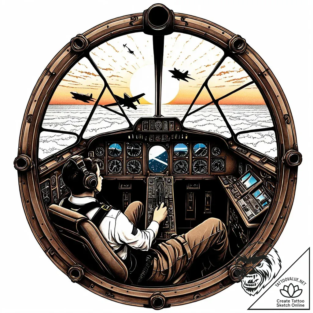 Tattoo sketch, pilot cockpit view with detail... - style Jaeger Mini - tattoo sketch (15.11.2025 20:56)