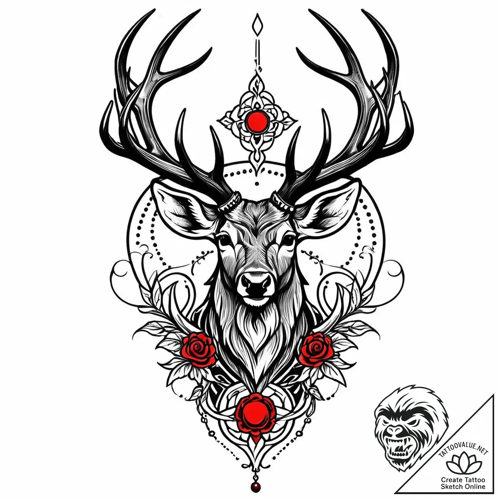Animated stag with shifting form, tattoo draw... - style Jaeger Mini - tattoo sketch (15.11.2025 22:17)