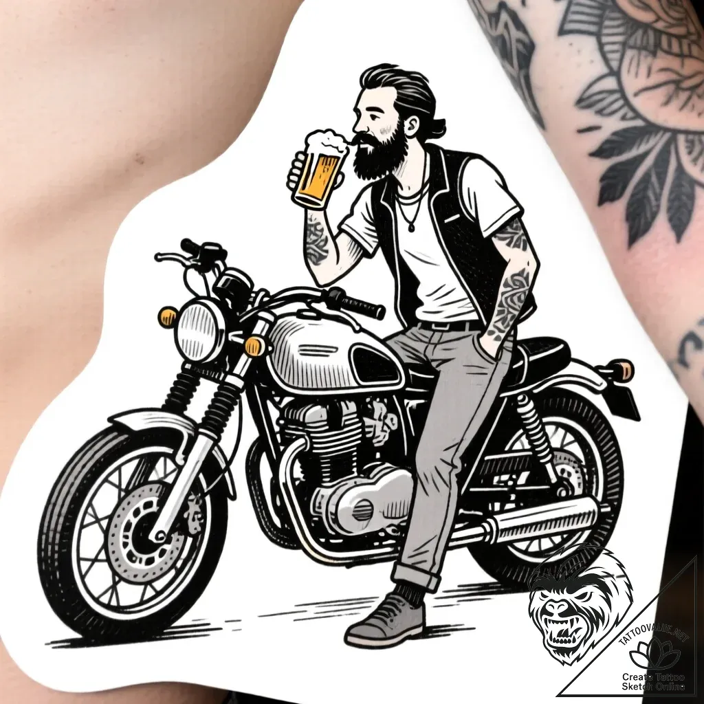 Tat tattoo sketch, hipster with craft beer mu... - style Flux Inscriptions - tattoo sketch (15.11.2025 22:32)