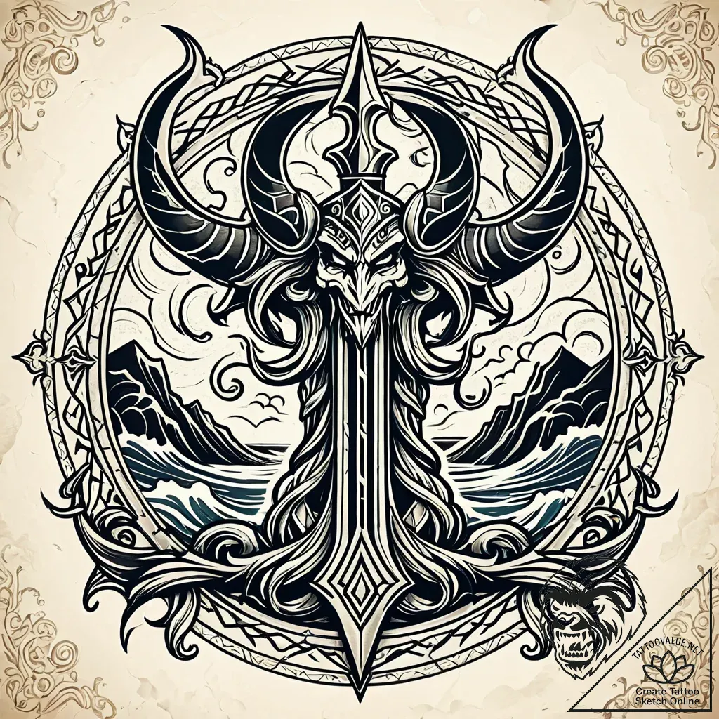 Tattoo sketch, poseidon’s trident bursting th... - style Jaeger Simple - tattoo sketch (15.11.2025 22:57)