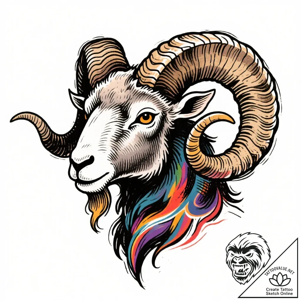 Tattoo design a strong, protective ram, with... - style Flux Inscriptions - tattoo sketch (15.11.2025 23:12)
