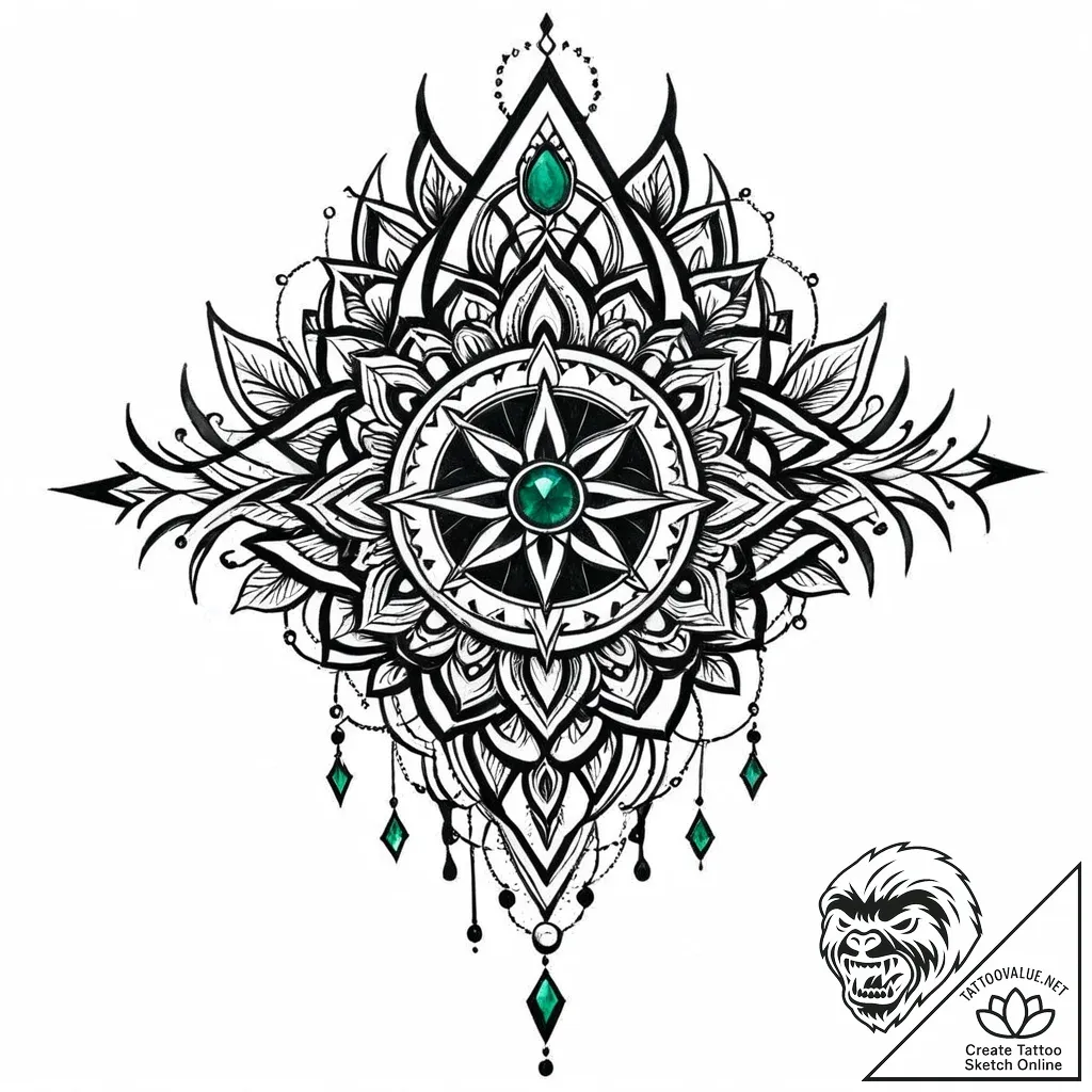 Emerald crown submerged in roots, tattoo flas... - style Jaeger Mini - tattoo sketch (15.11.2025 23:41)