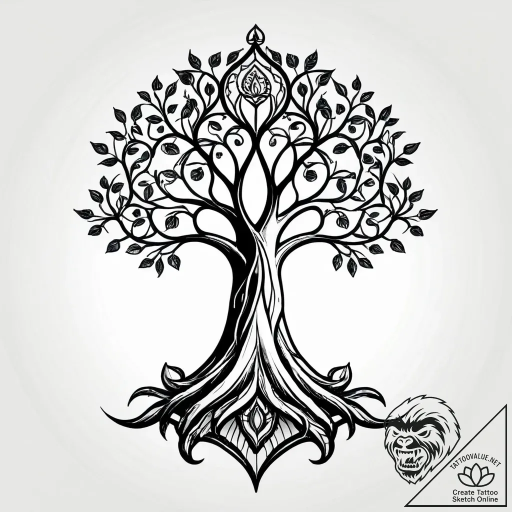 Iron roots entwining sacred tree, ink illustr... - style Jagger Old - tattoo sketch (15.11.2025 23:47)