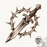 Iron dagger pierced by thorned vine, tattoo d… – style Flux Inscriptions – tattoo sketch (15.11.2025 23:52)