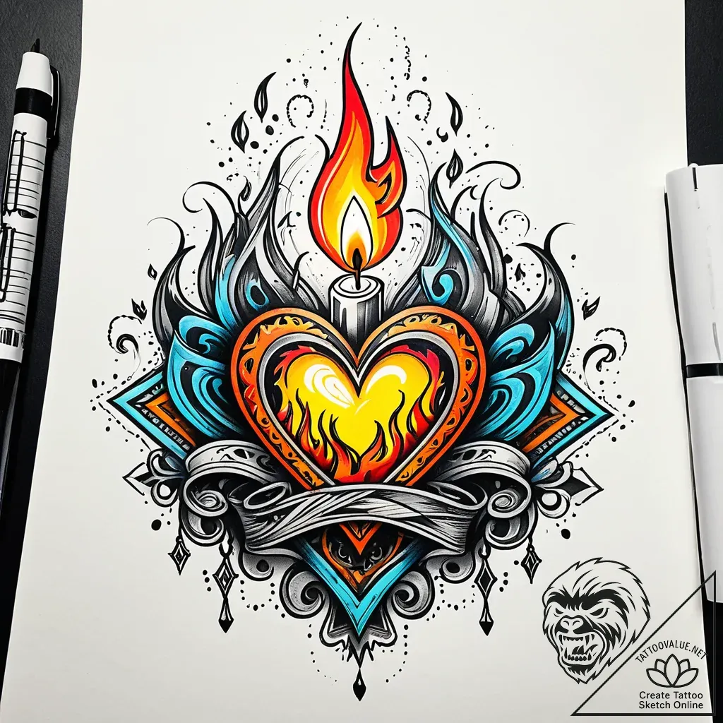 Tattoo sketch a burning candle with a wisp of... - style Jaeger Simple - tattoo sketch (16.11.2025 00:17)