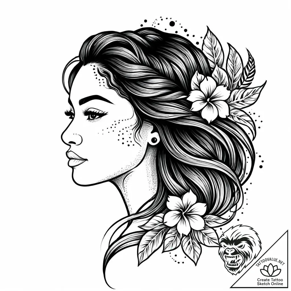 Tattoo sketch, moana with flowing hair and tr... - style Jaeger Mini - tattoo sketch (16.11.2025 01:21)