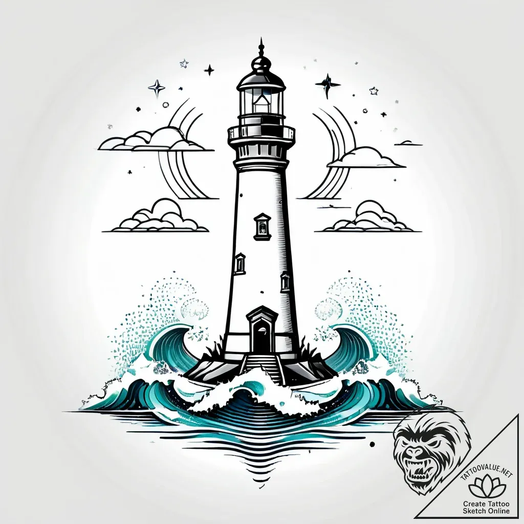 A solitary lighthouse being battered by storm... - style Jagger Old - tattoo sketch (16.11.2025 01:47)