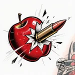 High-caliber bullet piercing an apple, in sup… – style Flux Inscriptions – tattoo sketch (16.11.2025 01:52)