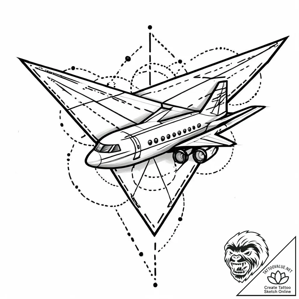 Paper airplane leaving a dotted line trail, c... - style Jaeger Mini - tattoo sketch (16.11.2025 02:22)