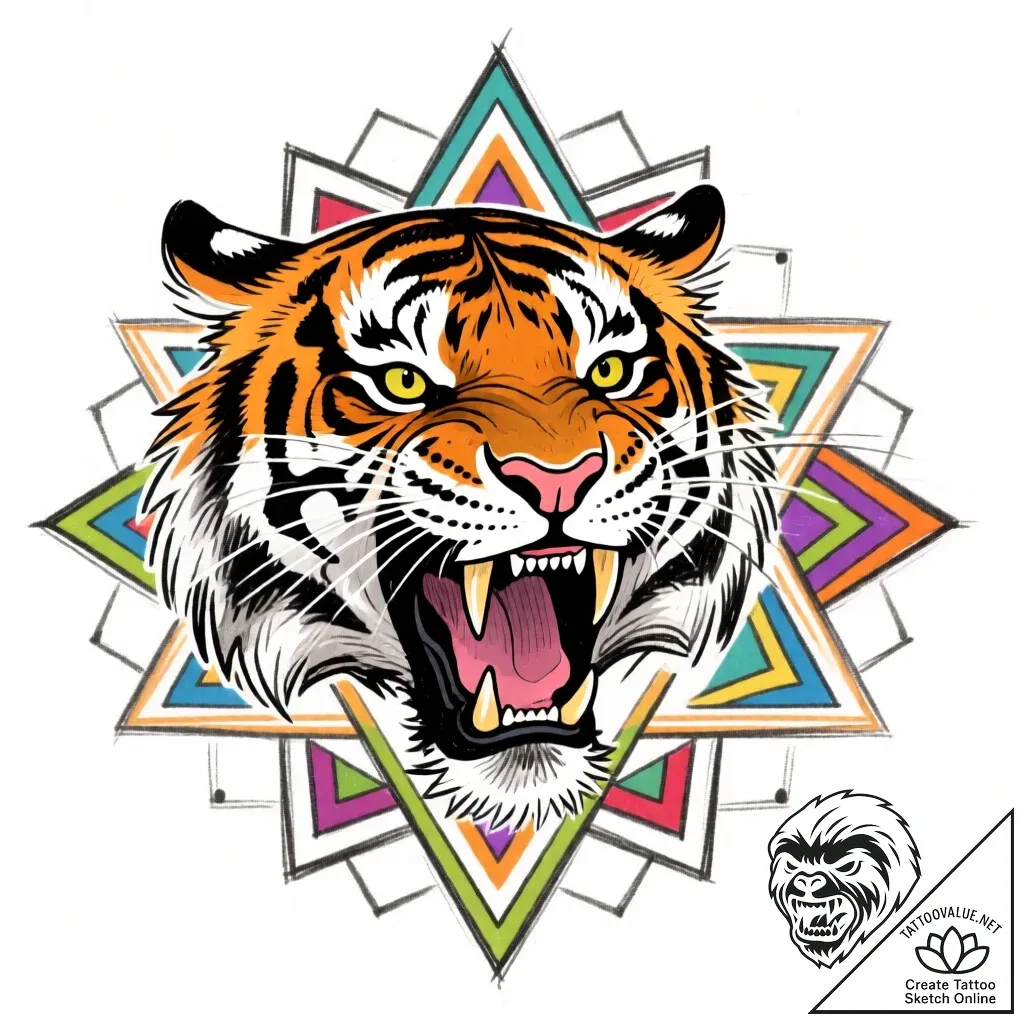 Tiger grin, artistic tattoo sketch, on a clea... - style Flux Inscriptions - tattoo sketch (16.11.2025 02:32)