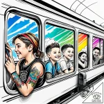 Tattoo sketch, kids riding train looking out… – style Jaeger Simple – tattoo sketch (16.11.2025 02:37)