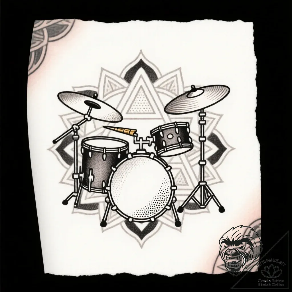 Tattoo sketch a simple drum stick on one, a c... - style Flux Inscriptions - tattoo sketch (16.11.2025 02:52)