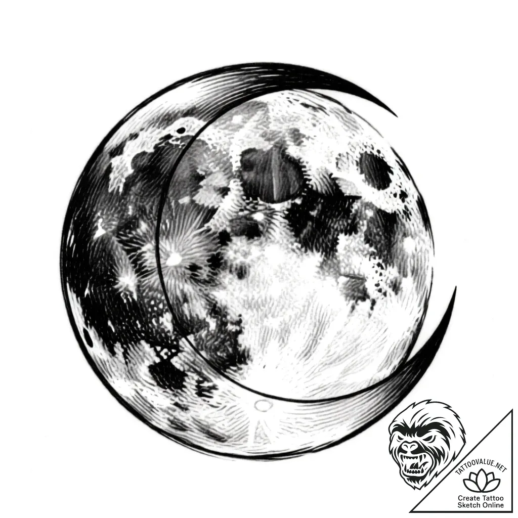 Astronaut sitting on crescent moon, artistic... - style Flux Inscriptions - tattoo sketch (16.11.2025 03:32)