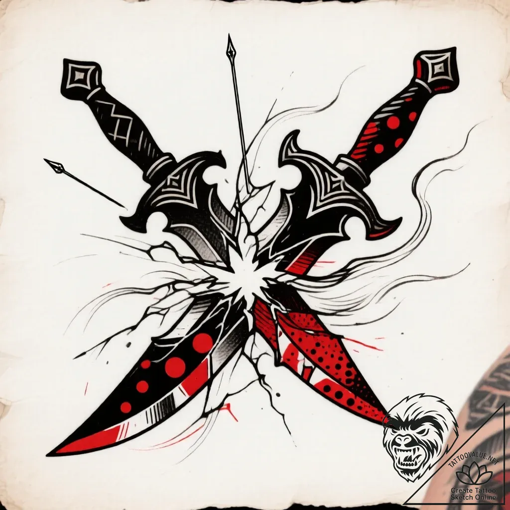 Broken blade singing through wind, tattoo lin... - style Flux Inscriptions - tattoo sketch (16.11.2025 03:52)