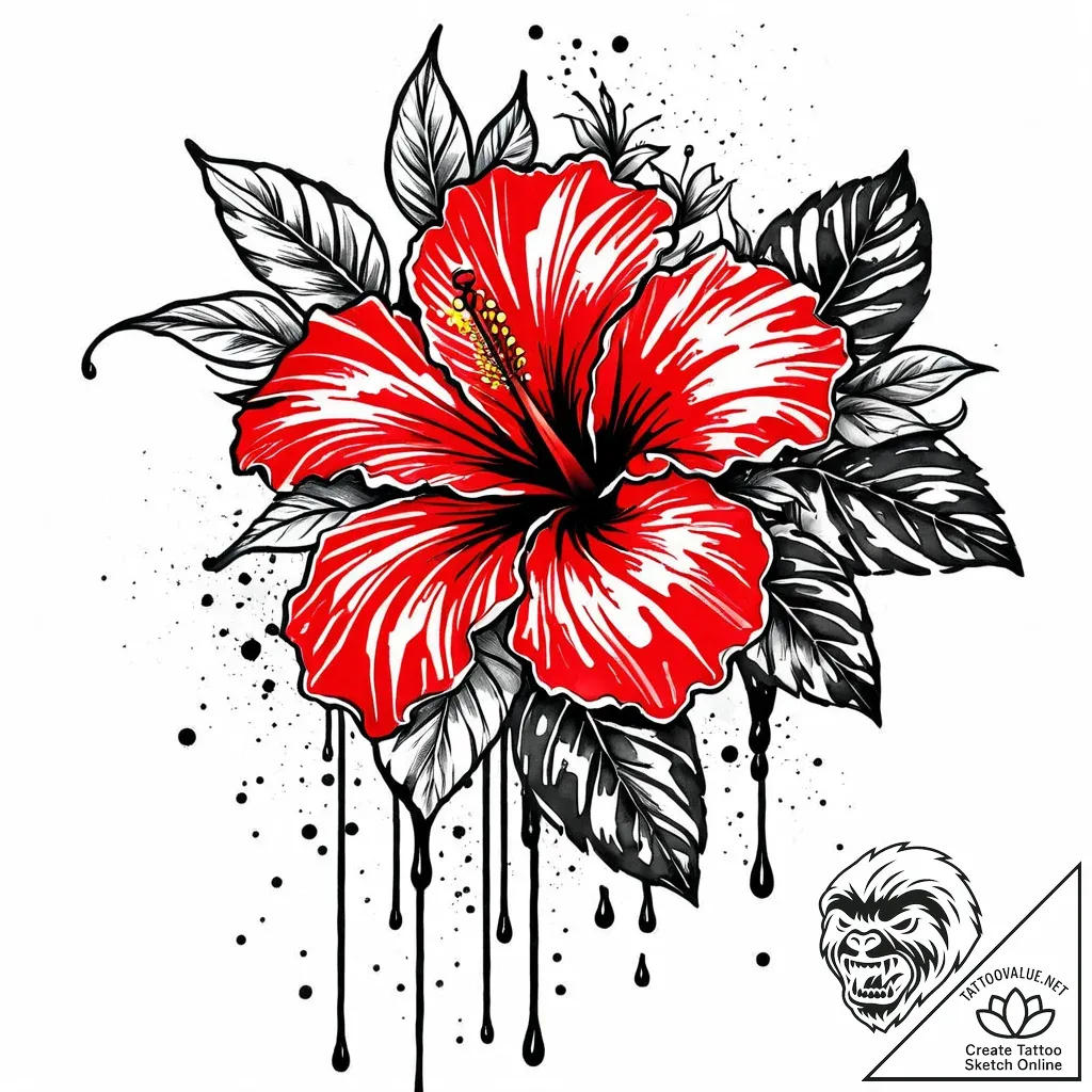 Tat tattoo sketch, bright watercolor hibiscus... - style Jaeger Mini - tattoo sketch (16.11.2025 04:02)