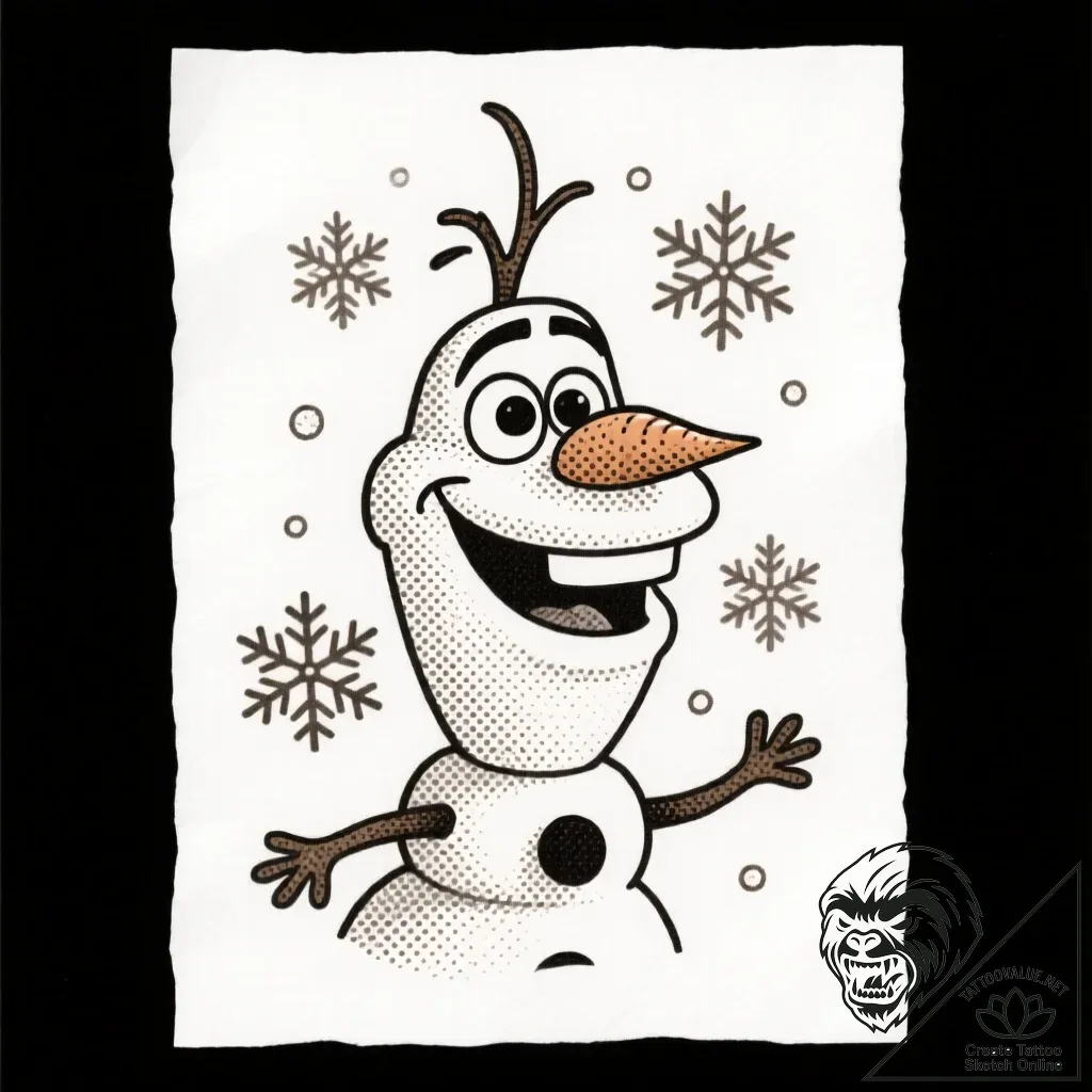 Tattoo sketch, olaf with snowflakes floating,... - style Flux Inscriptions - tattoo sketch (16.11.2025 04:12)