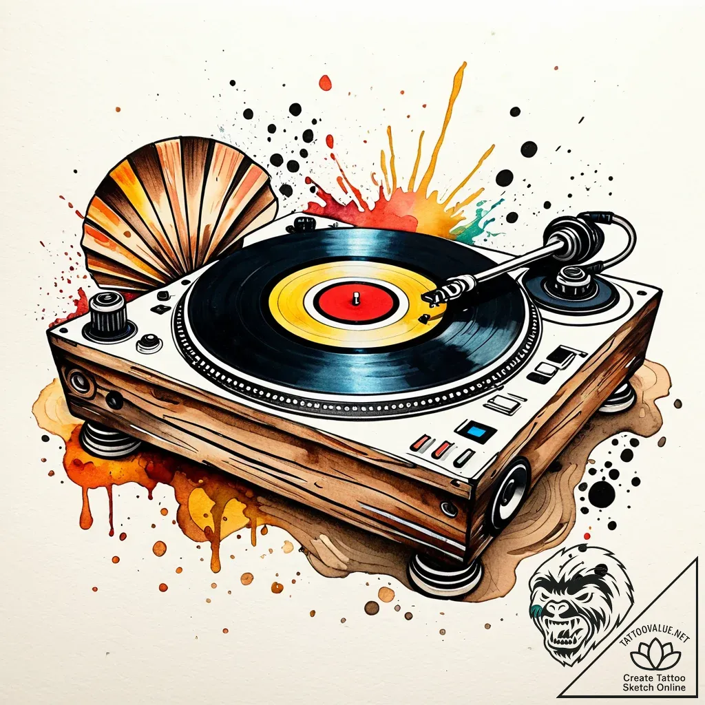 Tat tattoo sketch, dj turntable carved from d... - style Jaeger Simple - tattoo sketch (16.11.2025 04:17)